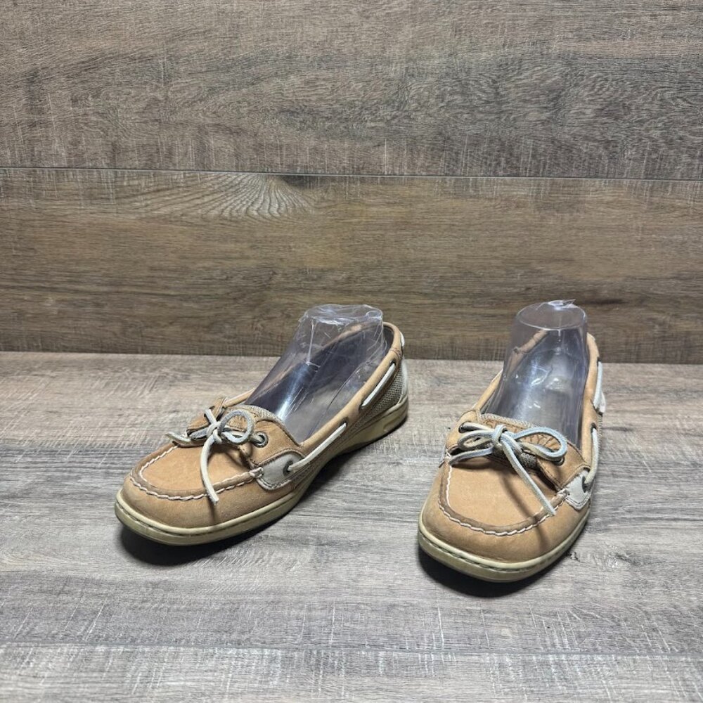 Sperry Angelfish Linen Oat Leather Boat Shoes Women's Size 9.5